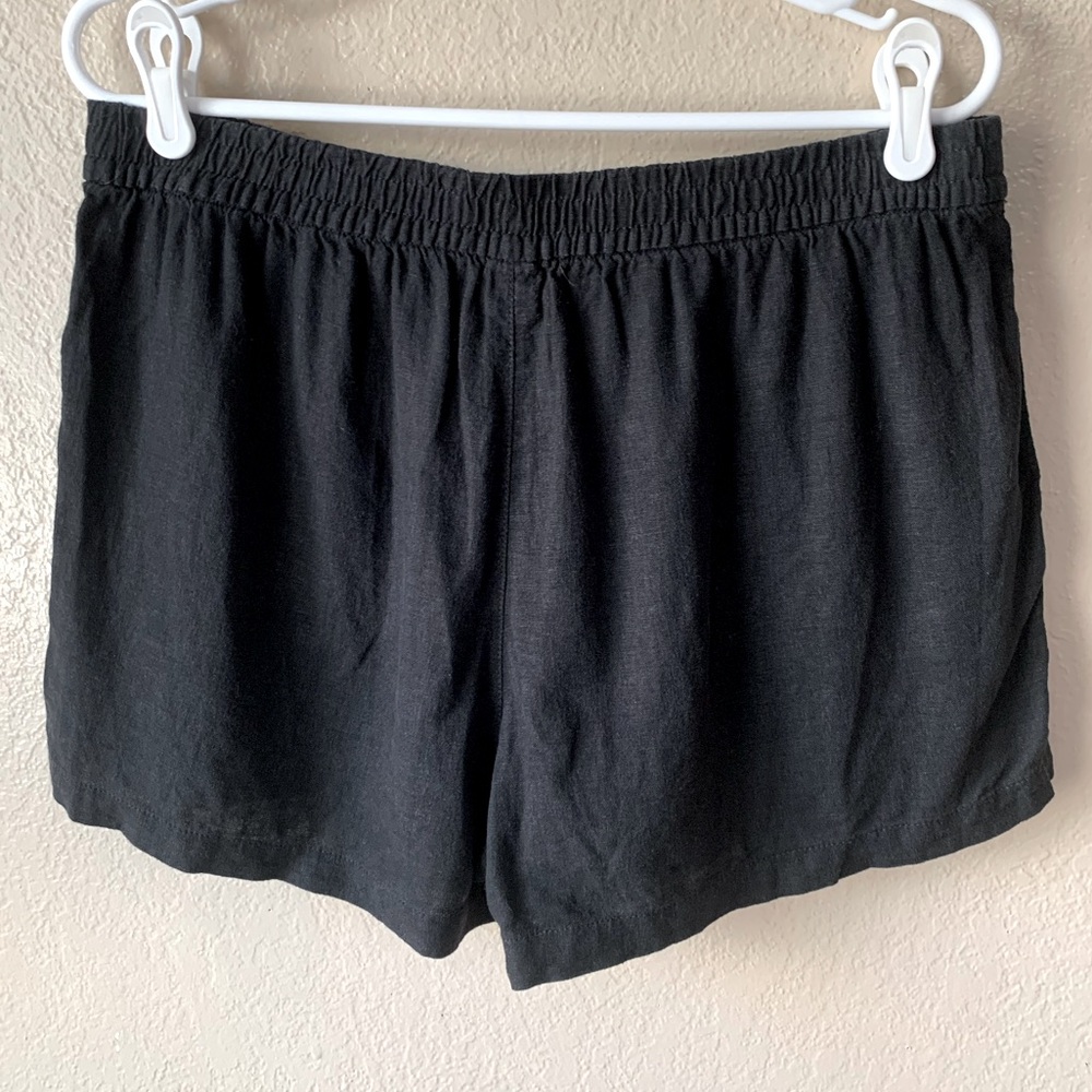 J. Crew Factory Linen Blend Black Coastal Beachy Drawstring Waist Shorts Size M - Picture 3 of 5
